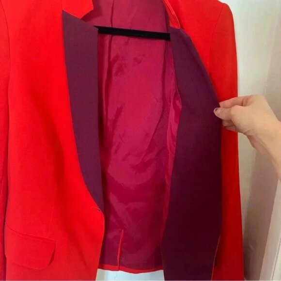 Marc Jacobs Sparks Crepe Blazer Bright Red with Maroon Size 6 Like New - Picture 8 of 10